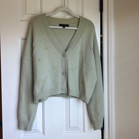 Witty Fox sage green women’s sweater size M with little hearts - Picture 3 of 7